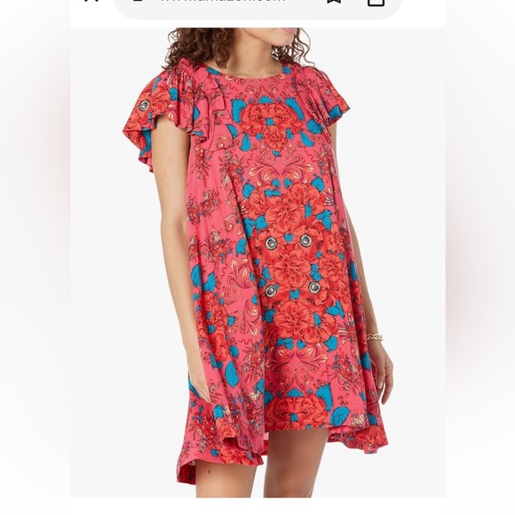 Free People Yara Printed Mini Dress Flowy lightweight boho Short flutter sleeves - Picture 6 of 10